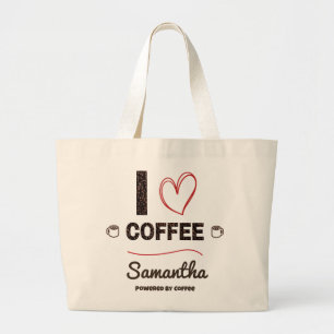 Bolsa Tote Grande Design de Nome Personalizado para Amantes de Café