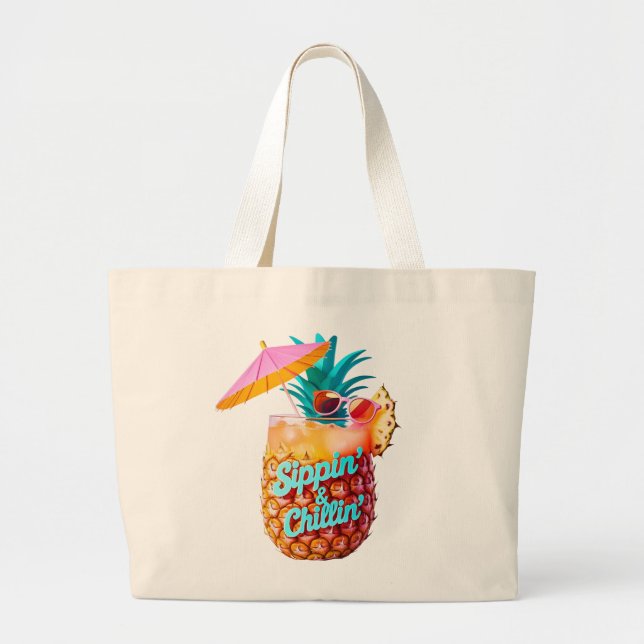 Bolsa Tote Grande Design de Partido Tropical de Sippin e Chillin (Frente)