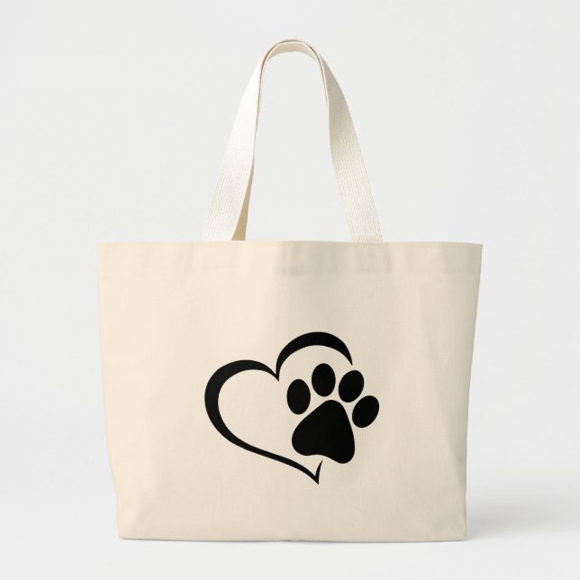 Bolsa Tote Grande Design de PawPrint e Heart (Frente)