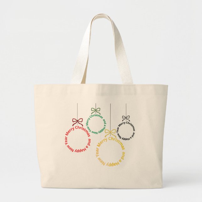 Bolsa Tote Grande Design de Texto de Enfeites de Natal (Frente)