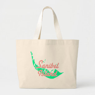 Bolsa Tote Grande Design do esboço do mapa da ilha de Sanibel