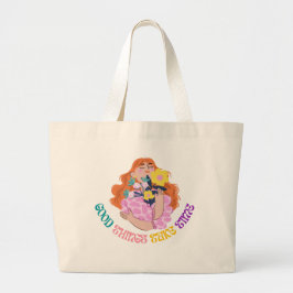 Bolsa Tote Grande Design Estético Floral Inspirador para Meninas