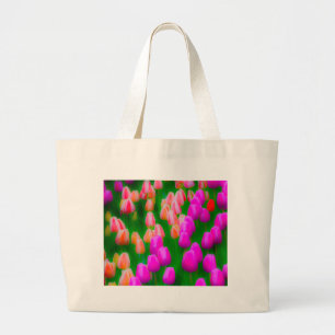 Bolsa Tote Grande Design floral de tulipas cor-de-rosa e laranja