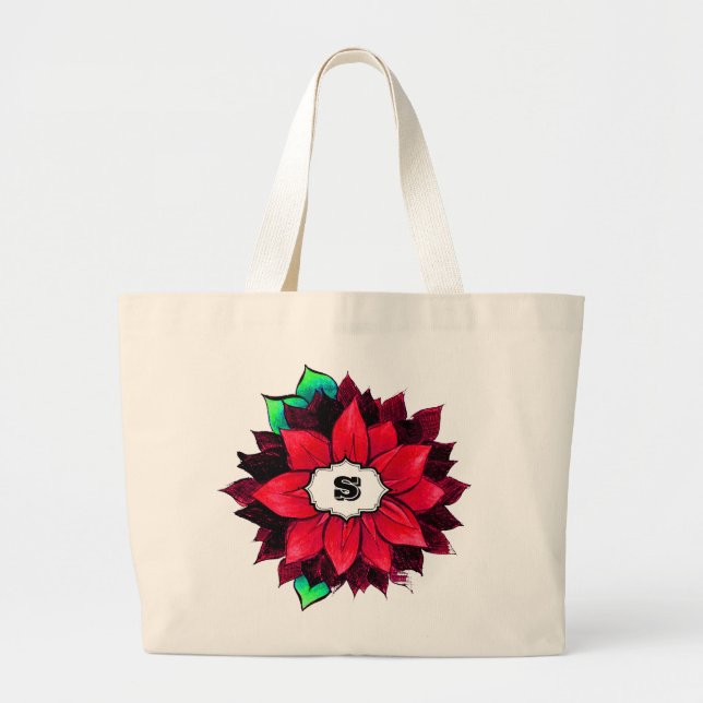 Bolsa Tote Grande Design VERMELHO CLÁSSICO da POINSÉTIA (Frente)