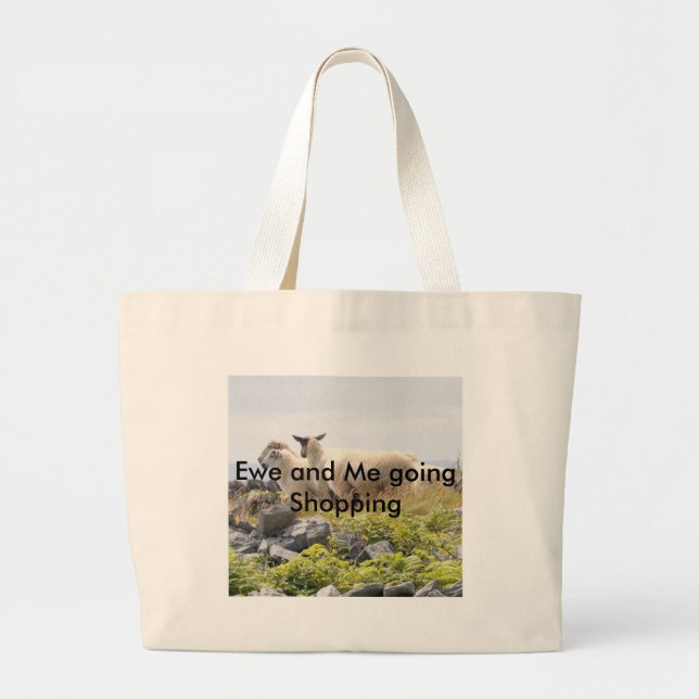 Bolsa Tote Grande Designs Excêntricos - Ovelhas em um campo (Frente)
