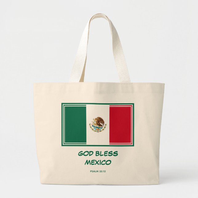 Bolsa Tote Grande DEUS ABENÇOE MÉXICO - Bandeira Mexicana Patriótica (Frente)
