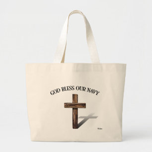 Bolsa Tote Grande DEUS ABENÇOE NOSSA MARINHA com cruz robusta