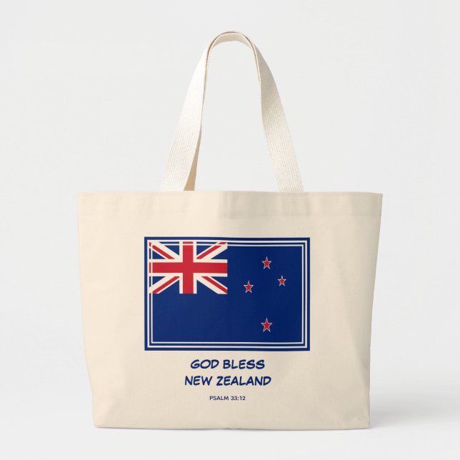 Bolsa Tote Grande DEUS ABENÇOE | NOVA bandeira ZELÂNDIA | Patriótico (Frente)