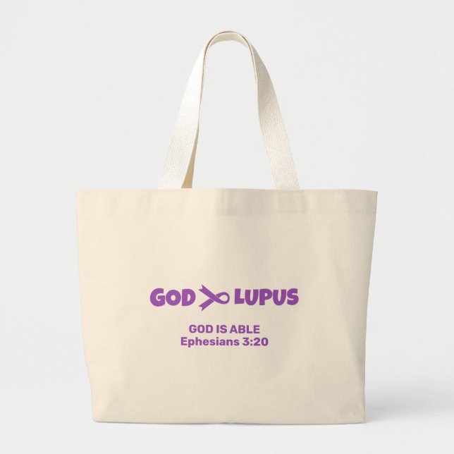Bolsa Tote Grande DEUS É MAIOR QUE LÚPUS Ephesianos 3v20 (Frente)