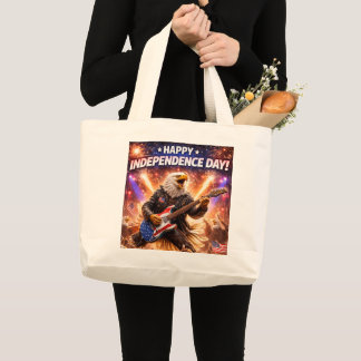 Bolsa Tote Grande Dia da Independência roqueiro dinossauro guitarra 