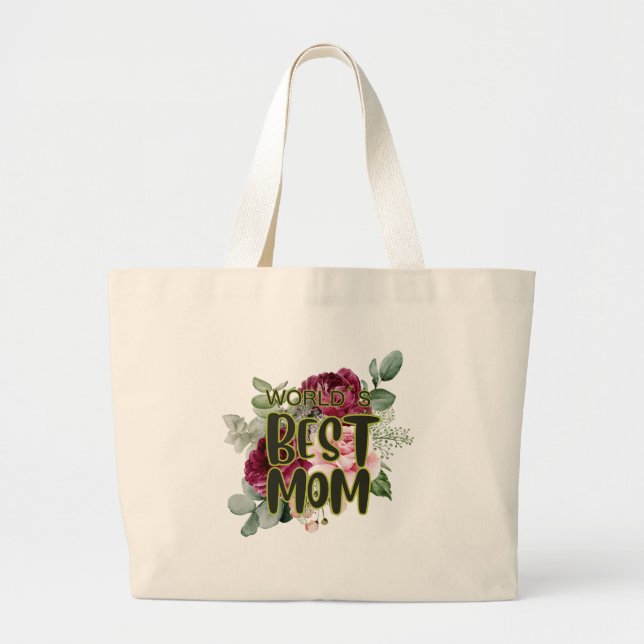 Bolsa Tote Grande Dia da Mãe Botânica da Melhor Mãe do Mundo (Frente)