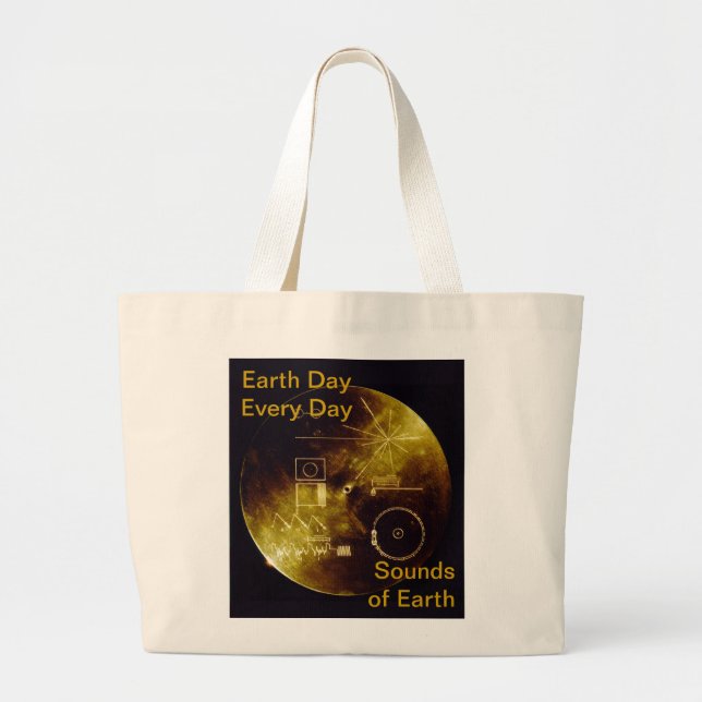 Bolsa Tote Grande Dia da Terra - Voyager - Disco de ouro dos Sons da (Frente)