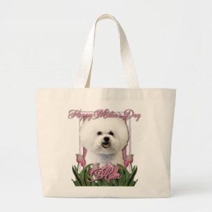 Bolsa Tote Grande Dia das mães - tulipas cor-de-rosa - Bichon Frise