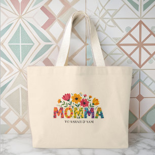 Bolsa Tote Grande Dia de as mães de Nomes de Crianças de Mamãe Moder