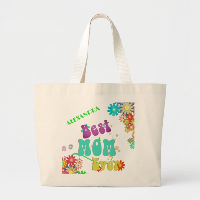 Bolsa Tote Grande Dia de as mães Personal Floral Melhor Mãe (Frente)