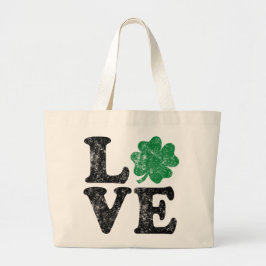 Bolsa Tote Grande Dia de São Patrício LOVE Shamrock Irish