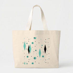 Bolsa Tote Grande Diamantes retros de turquesa & sacola de