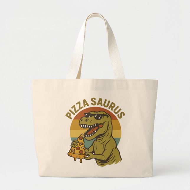Bolsa Tote Grande Dino da Pizza legal no Estilo Retroativo (Frente)