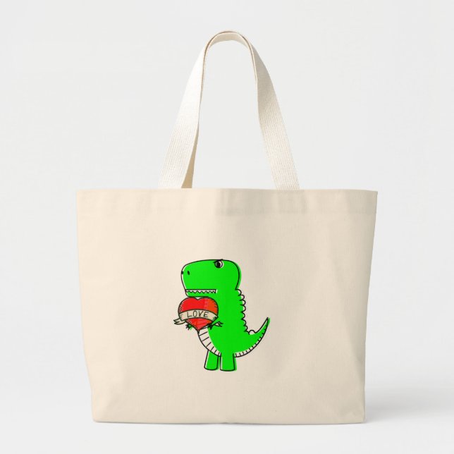 Bolsa Tote Grande Dinossauro Dia de os namorados (Frente)