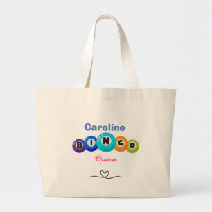 Bolsa Tote Grande Diversão do Bingo Queen Nome Editável