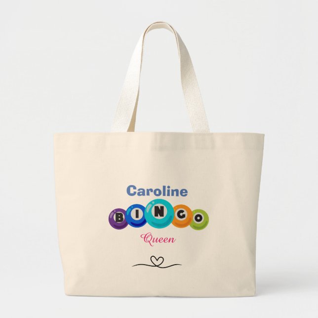 Bolsa Tote Grande Diversão do Bingo Queen Nome Editável (Frente)