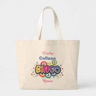 Bolsa Tote Grande Diversão do Bingo Queen Nome Editável