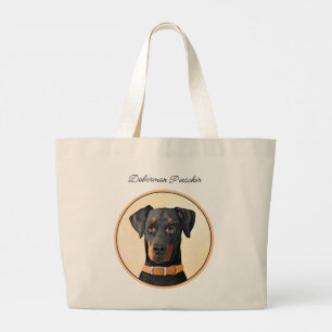Bolsa Tote Grande Doberman Pinscher Pintura Original Descortada