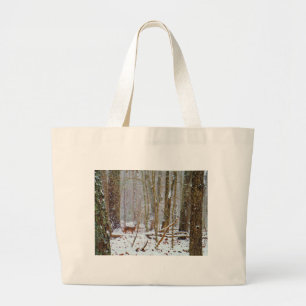 Bolsa Tote Grande Doe na neve, veado no lago Arrohouad
