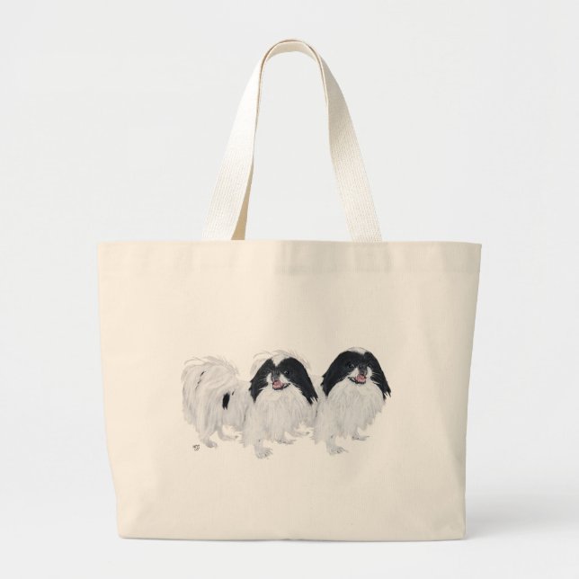 Bolsa Tote Grande Dois Cães Japoneses Chin (Frente)