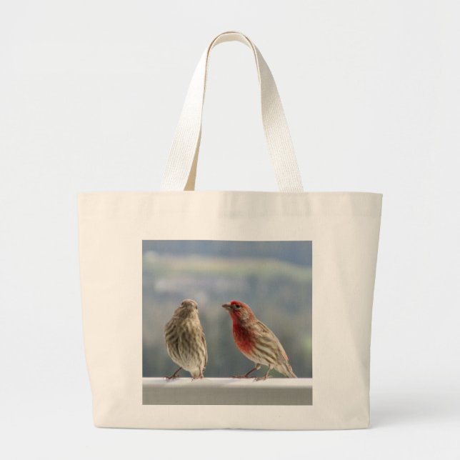 Bolsa Tote Grande Dois Finches Flertando. (Frente)