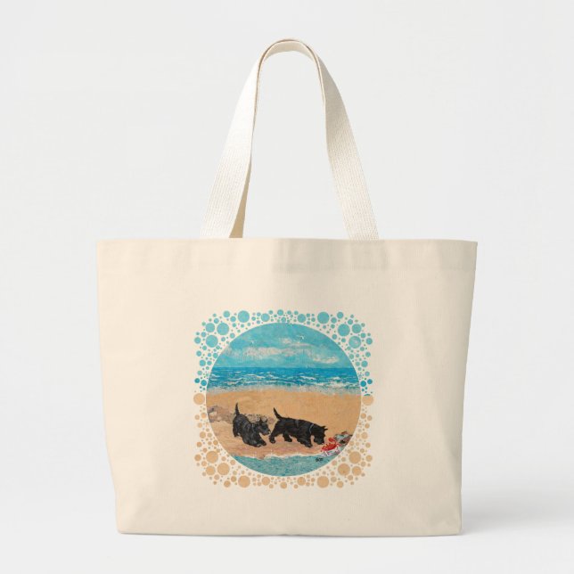 Bolsa Tote Grande Dois Scotties na Praia (Frente)