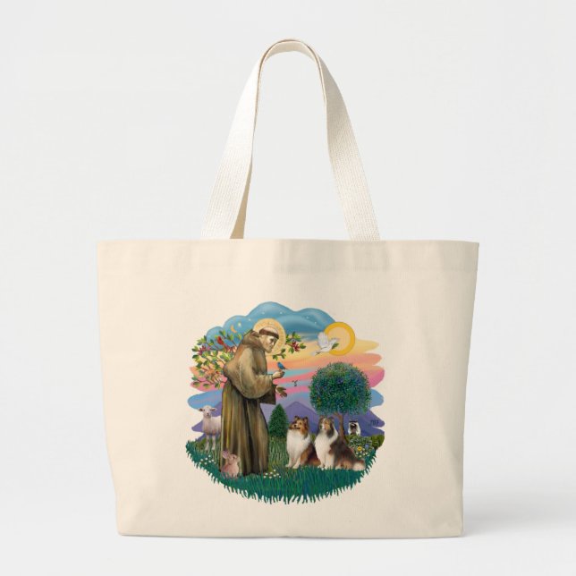 Bolsa Tote Grande Dois Shelties - St. Francis (ff) (Frente)