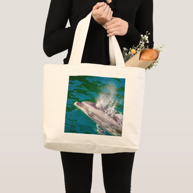 Bolsa Tote Grande Dolphin In Milford Sound, Nova Zelândia (Frente (produto))