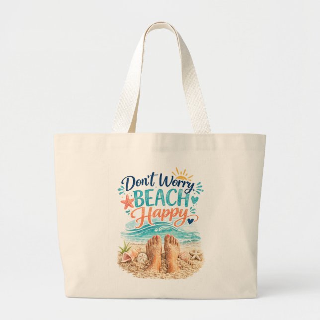 Bolsa Tote Grande Don't Worry Beach Happy (Frente)