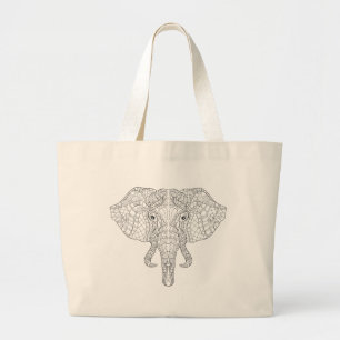Bolsa Tote Grande Doodle 2 da cabeça do elefante