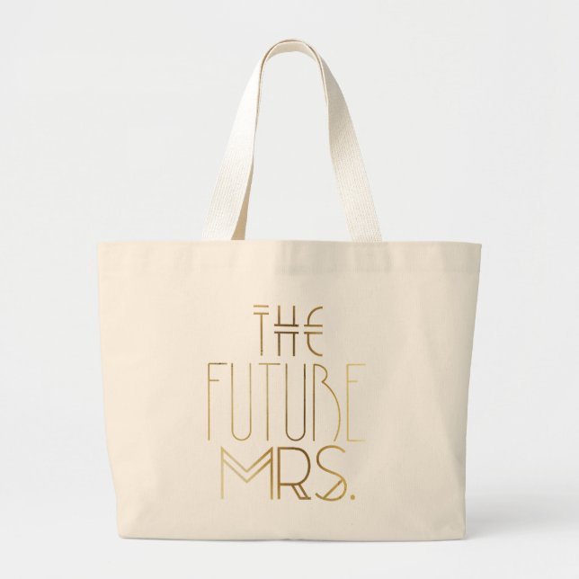 Bolsa Tote Grande Dourada Noiva Bohemiana | O futuro Sra. (Frente)