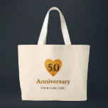 Bolsa Tote Grande Dourado Coração 50º Aniversário Personalizado<br><div class="desc">Este nome personalizado monograma Dourado Heart 50º aniversário,  fofo vintage. Vocês podem celebrar o Feliz 50º Aniversário no coração do ouro para celebrar essa data especial de 50 anos juntos. Personalize o texto "seus nomes".</div>