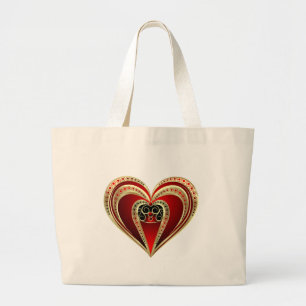 Bolsa Tote Grande Dourado e Coração Vermelho