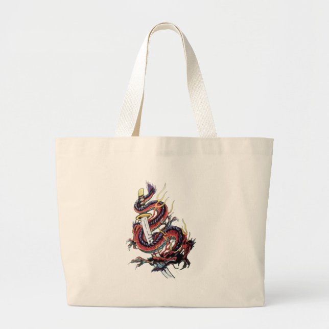 Bolsa Tote Grande Dragão japonês Katana de Sui Riu (Frente)