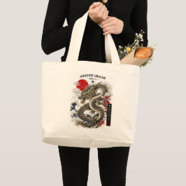 Bolsa Tote Grande Dragão Japonês Tradicional Sol Vermelho Canvas