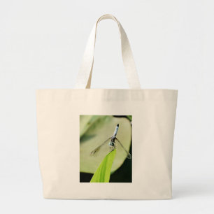 Bolsa Tote Grande Dragonfly azul sobre uma folha verde