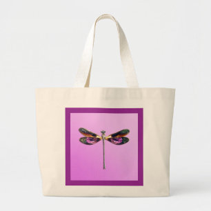Bolsa Tote Grande Dragonfly - prata, ouro, roxo e preto