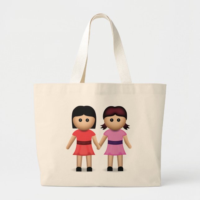 Bolsa Tote Grande Duas mulheres que guardaram as mãos Emoji (Frente)