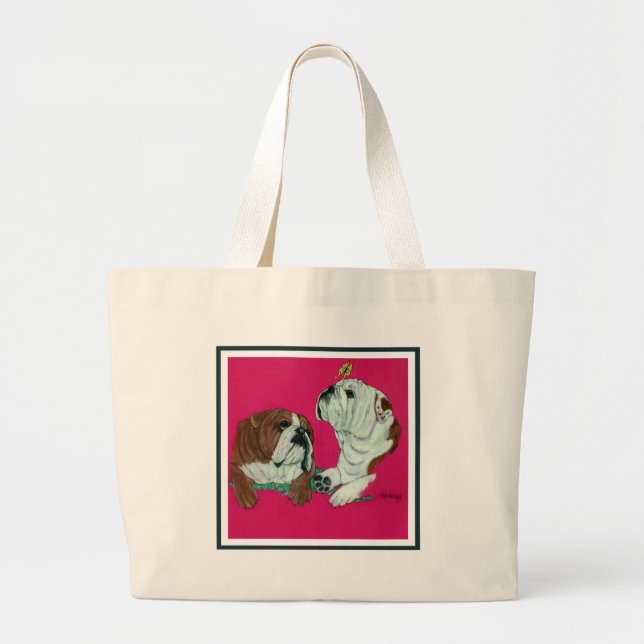 Bolsa Tote Grande Duo inglês do buldogue (Frente)