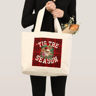 Bolsa Tote Grande é a época natal papai noel flor floral feriado