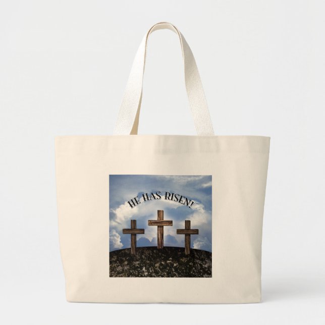 Bolsa Tote Grande Ele Ressuscitou 3 Cruzes Rústicas (Frente)