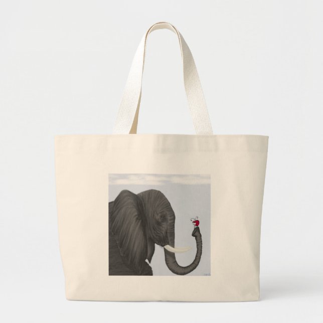 Bolsa Tote Grande Elefante Adorável e Ladybug Bonito (Frente)