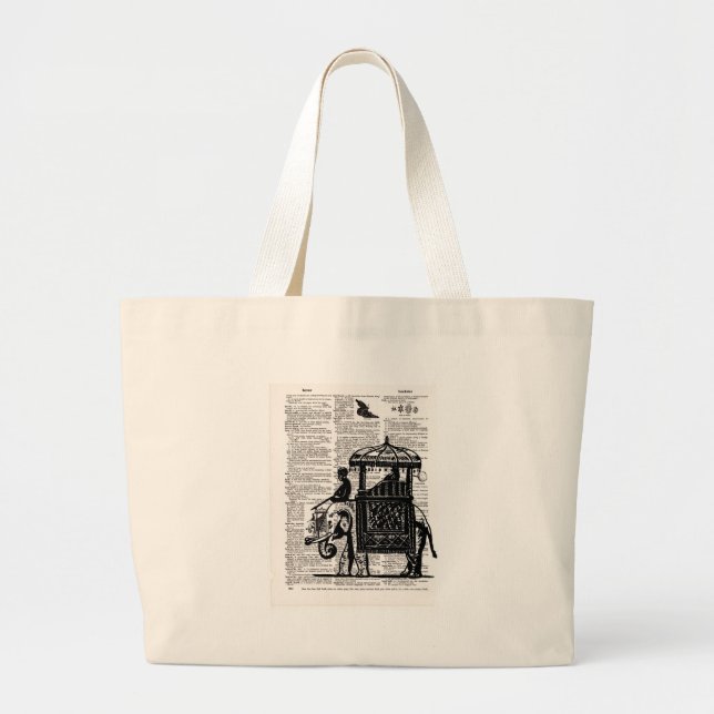 Bolsa Tote Grande Elefante com a arte do dicionário de Howdah (Frente)