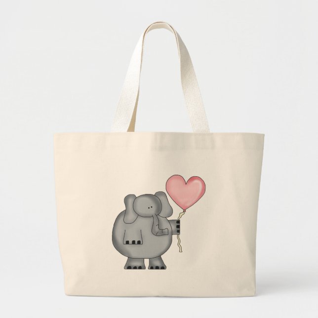 Bolsa Tote Grande Elefante com balão do coração (Frente)