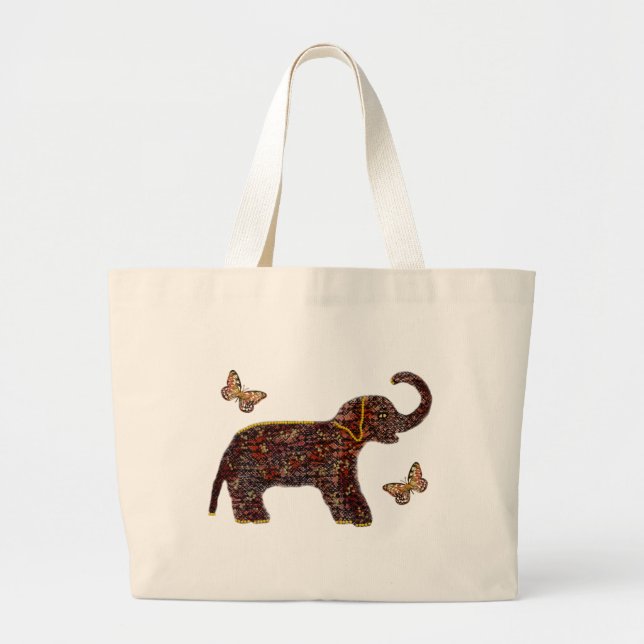 Bolsa Tote Grande Elefante cor-de-rosa exótico (Frente)